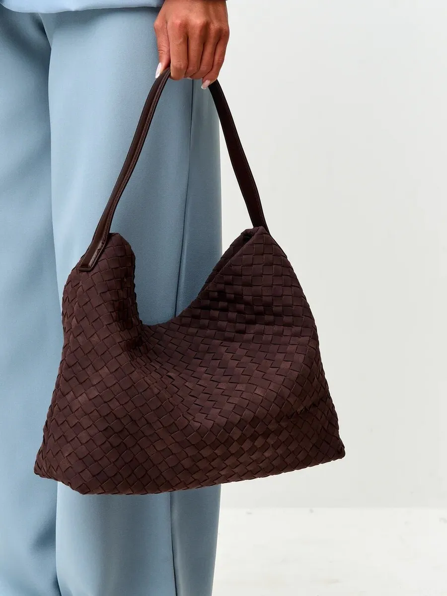 Large Woven Suede Evelyn Bag