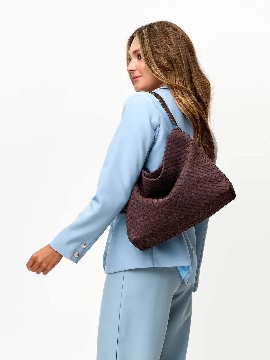 Large Woven Suede Evelyn Bag