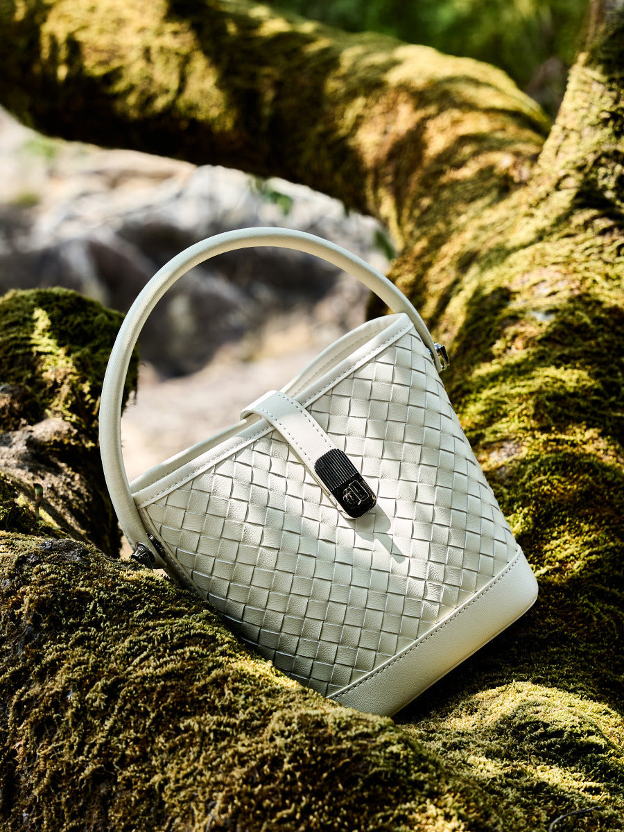 Bucket Woven Genuine Leather Capri Bag
