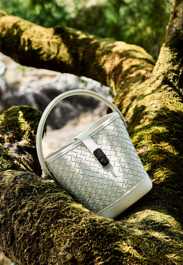 Bucket Woven Genuine Leather Capri Bag