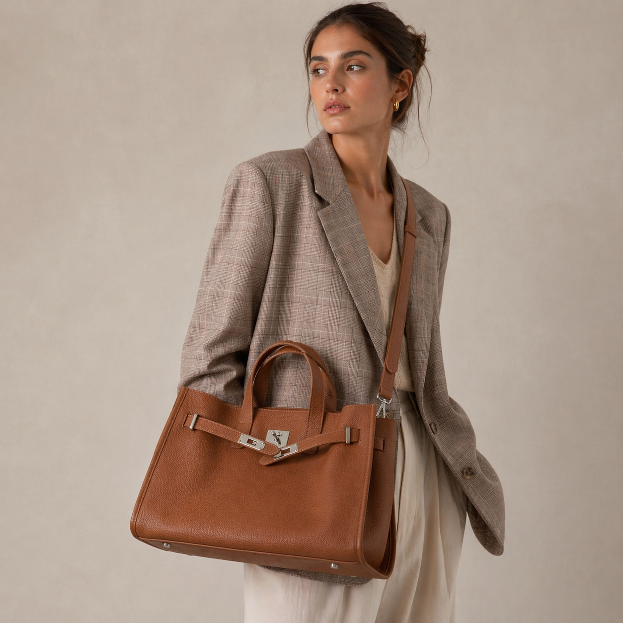 Tote Large Genuine Leather Bonnet Bag – Silver Hardware