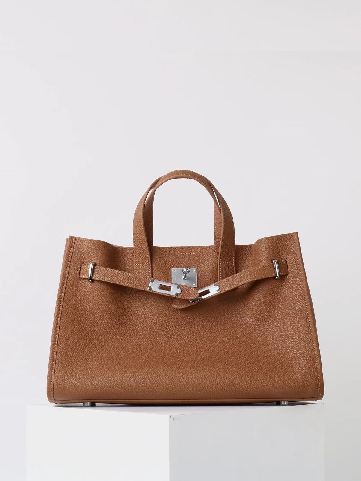 Tote Large Genuine Leather Bonnet Bag – Silver Hardware