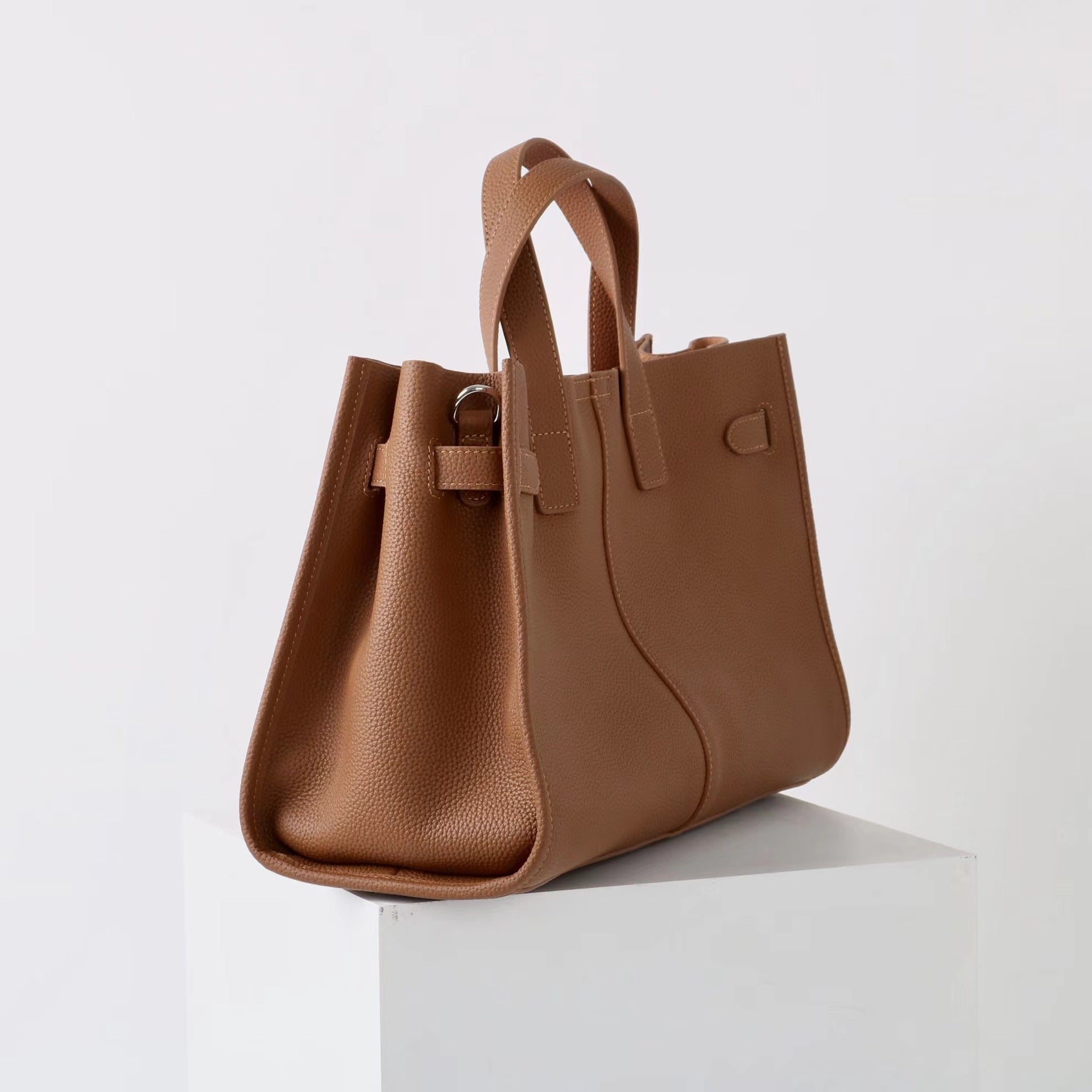 Tote Large Genuine Leather Bonnet Bag – Silver Hardware