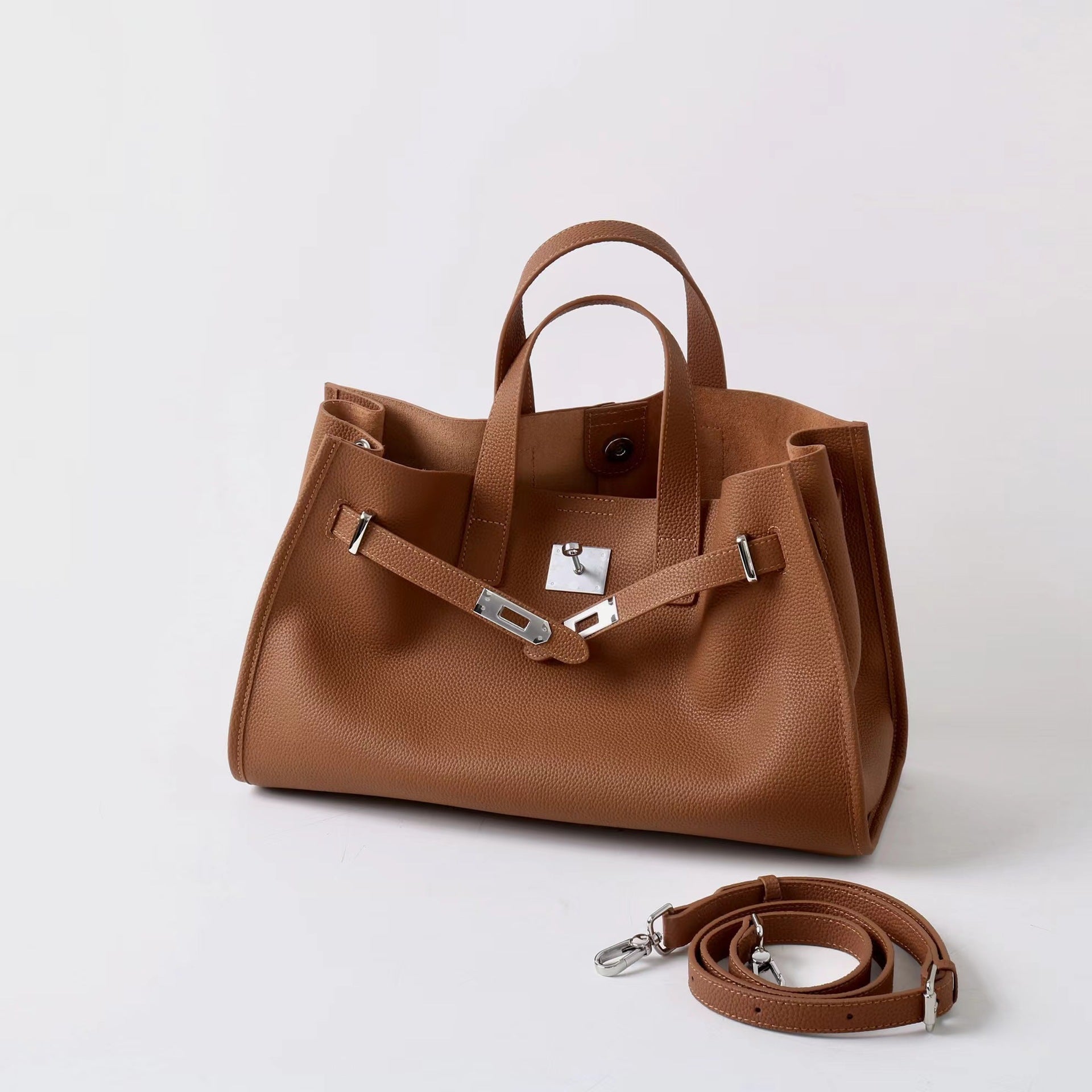 Tote Large Genuine Leather Bonnet Bag – Silver Hardware