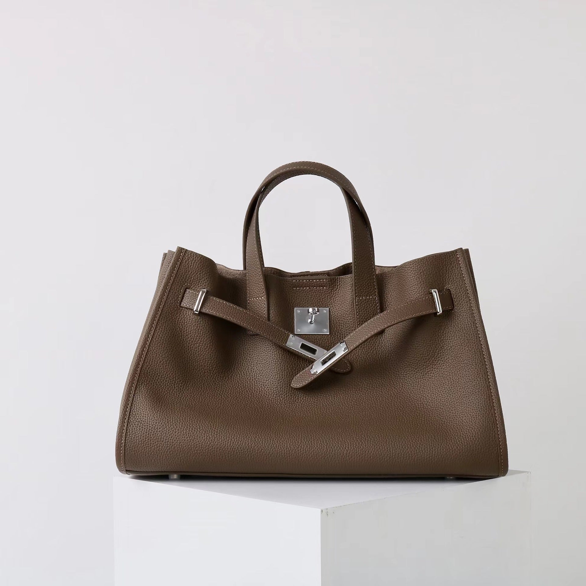 Tote Large Genuine Leather Bonnet Bag – Silver Hardware