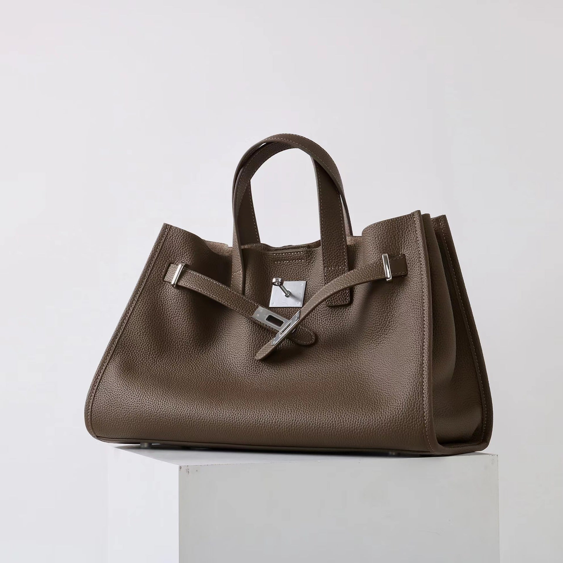 Tote Large Genuine Leather Bonnet Bag – Silver Hardware