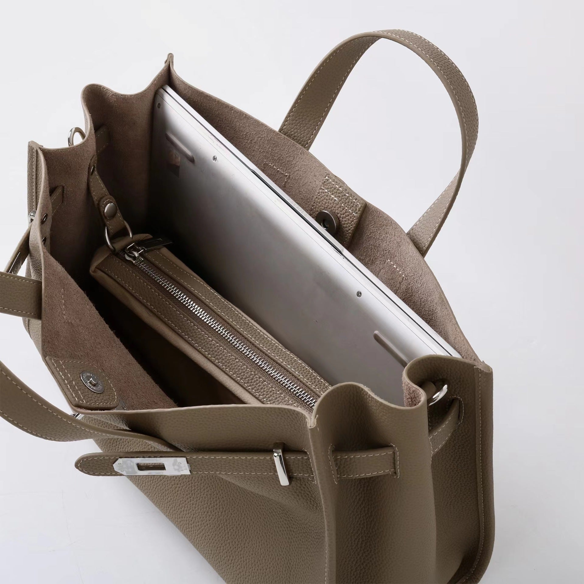 Tote Large Genuine Leather Bonnet Bag – Silver Hardware