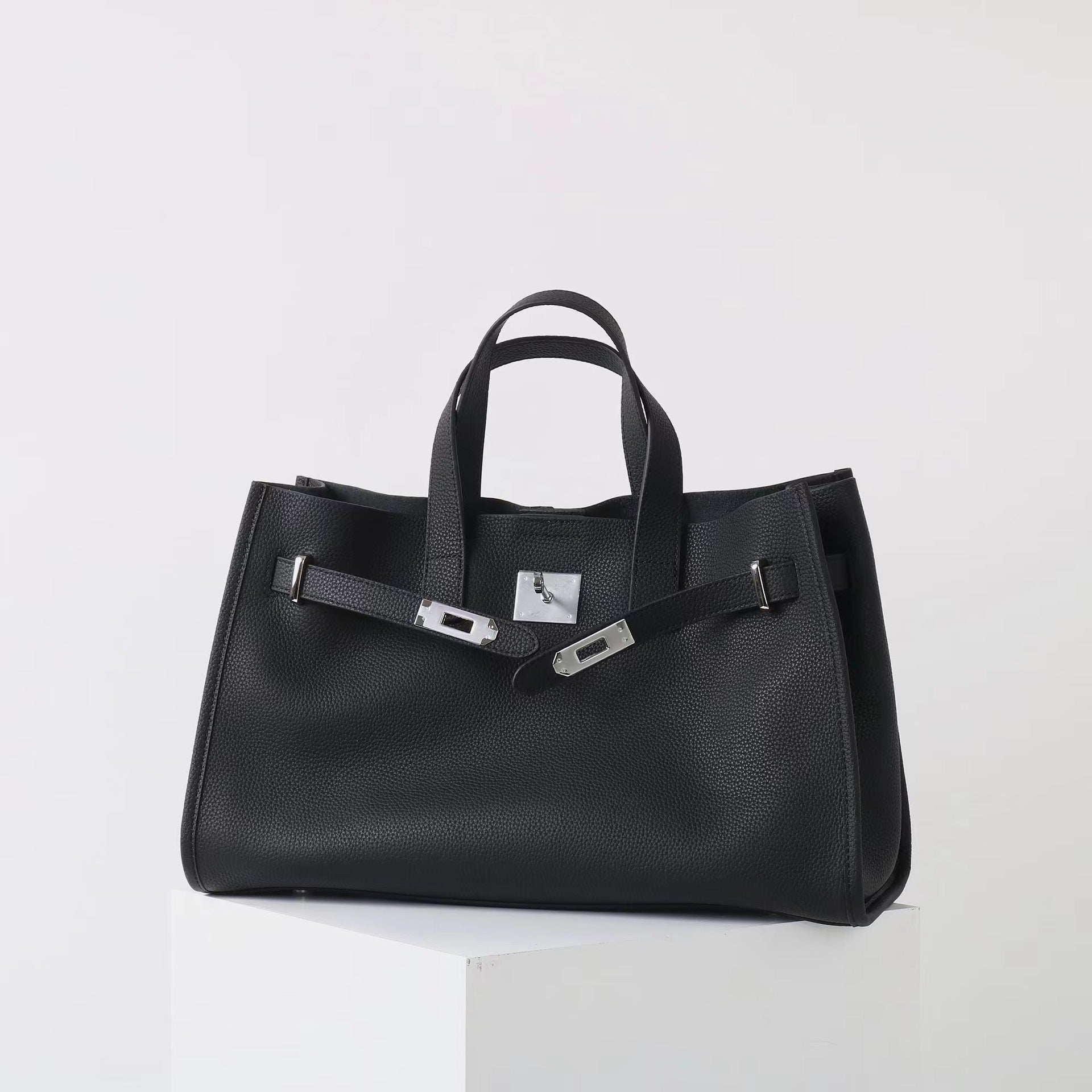 Tote Large Genuine Leather Bonnet Bag – Silver Hardware