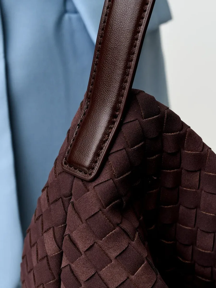 Large Woven Suede Evelyn Bag
