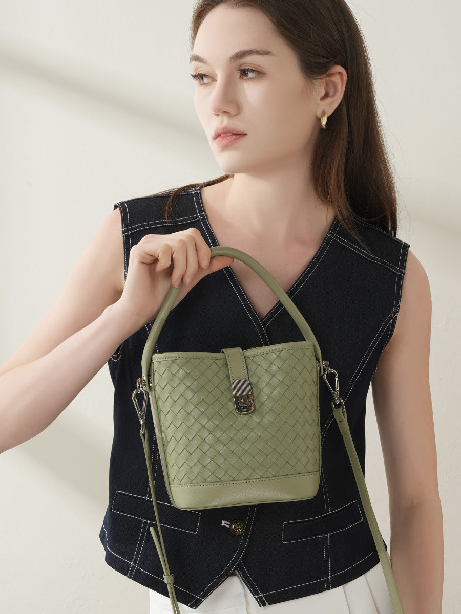 Bucket Woven Genuine Leather Capri Bag
