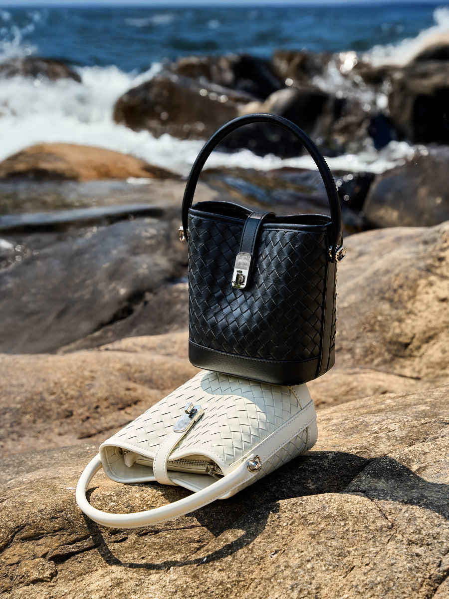 Bucket Woven Genuine Leather Capri Bag