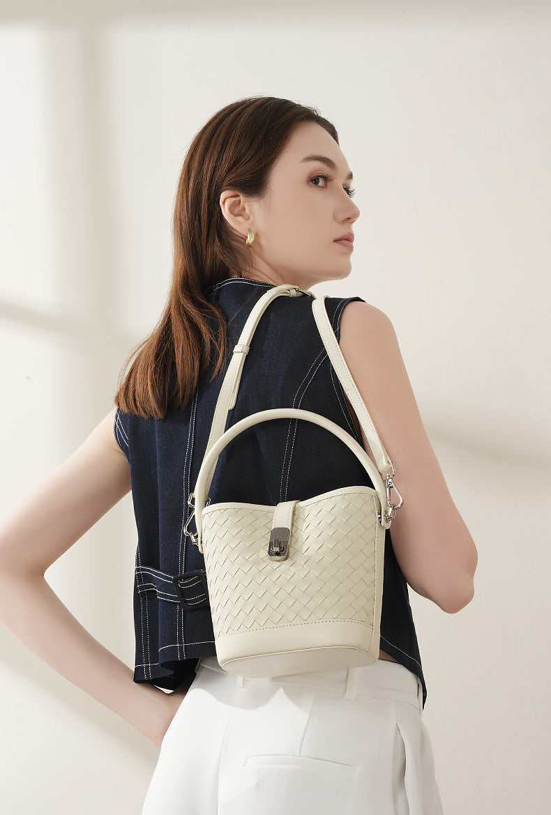 Bucket Woven Genuine Leather Capri Bag