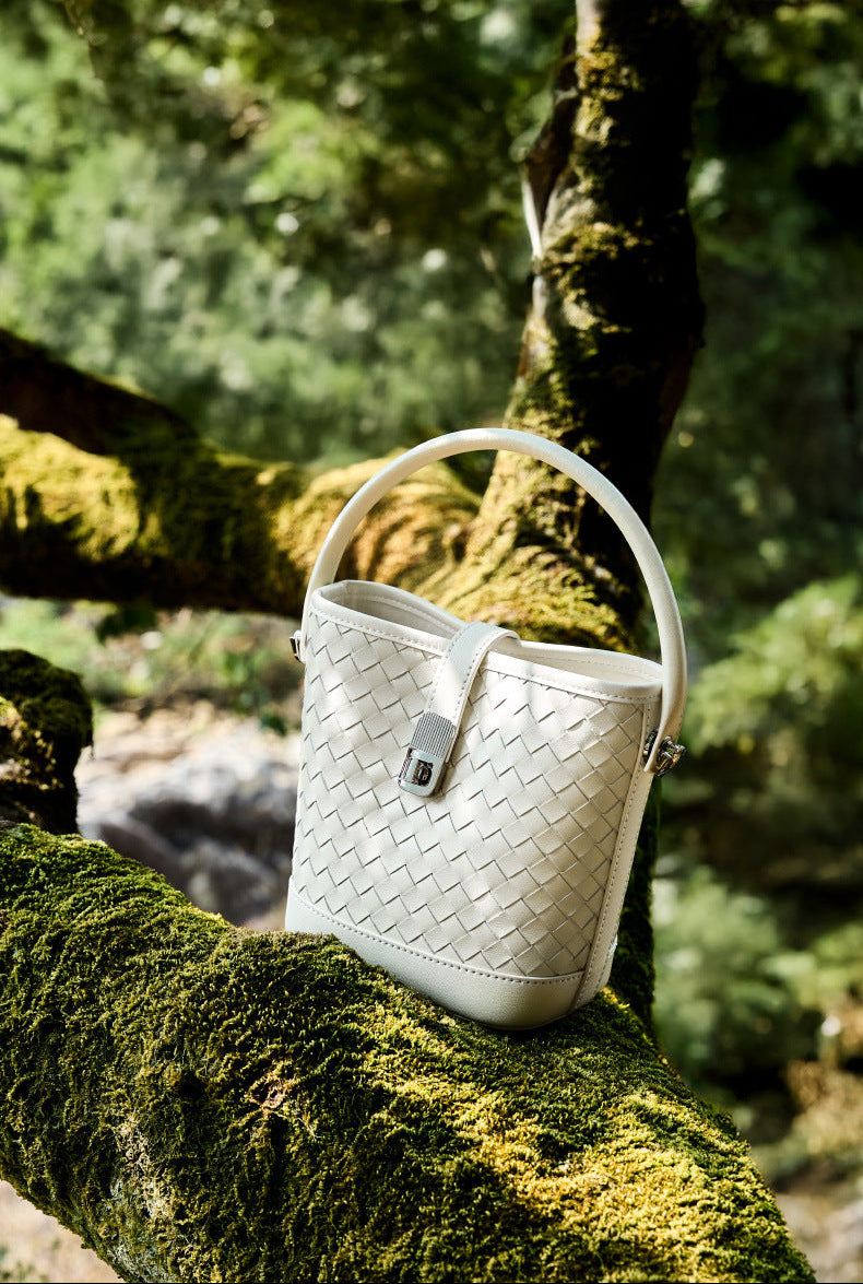 Bucket Woven Genuine Leather Capri Bag