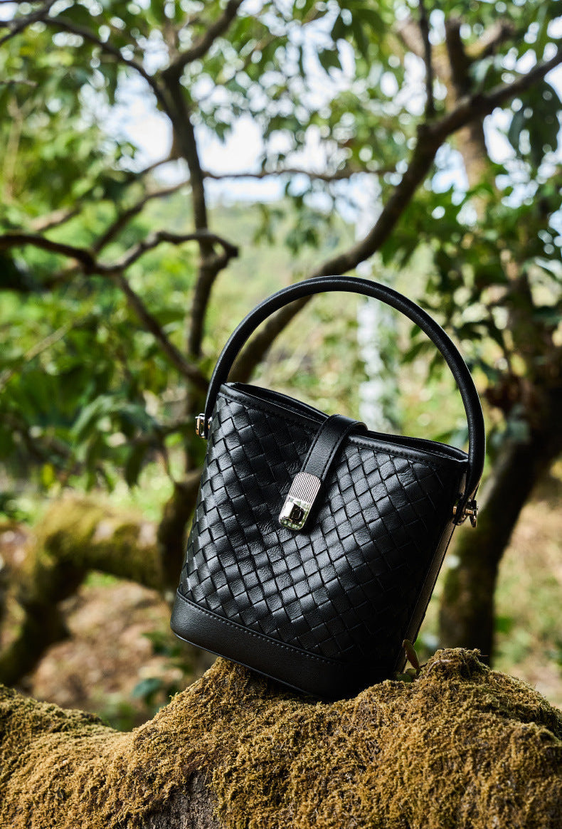 Bucket Woven Genuine Leather Capri Bag