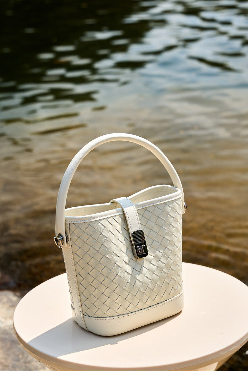 Bucket Woven Genuine Leather Capri Bag