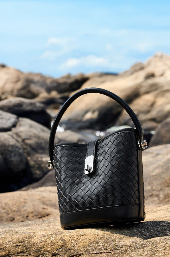 Bucket Woven Genuine Leather Capri Bag
