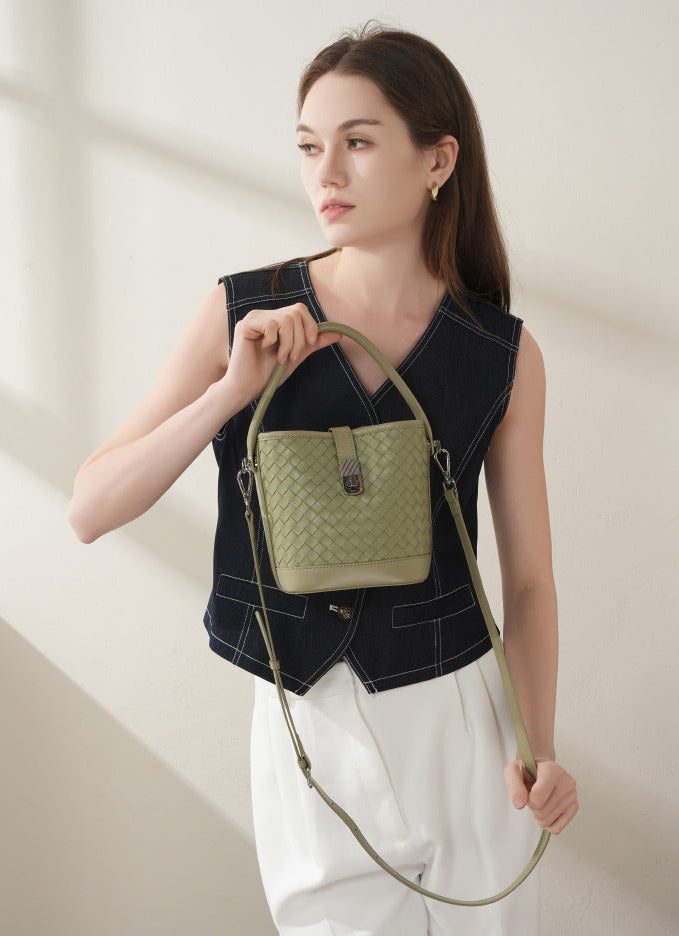 Bucket Woven Genuine Leather Capri Bag