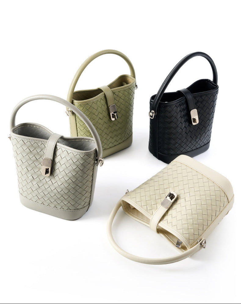 Bucket Woven Genuine Leather Capri Bag