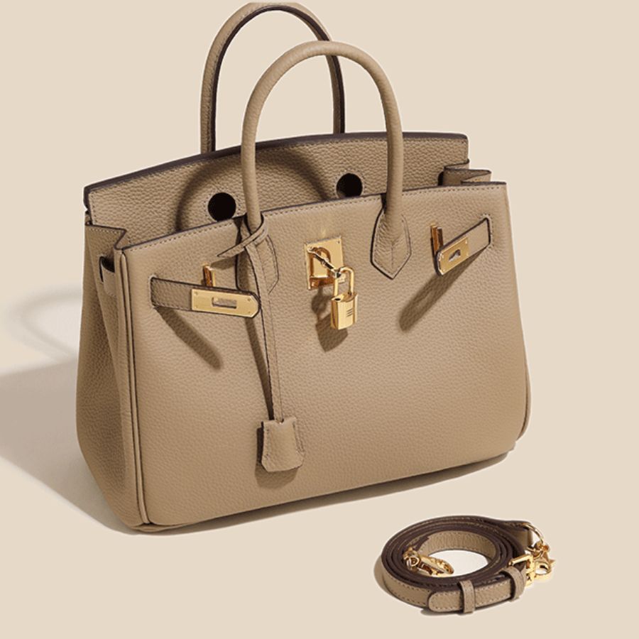 Classic Medium Genuine Leather Barcelona Bag – Gold Hardware