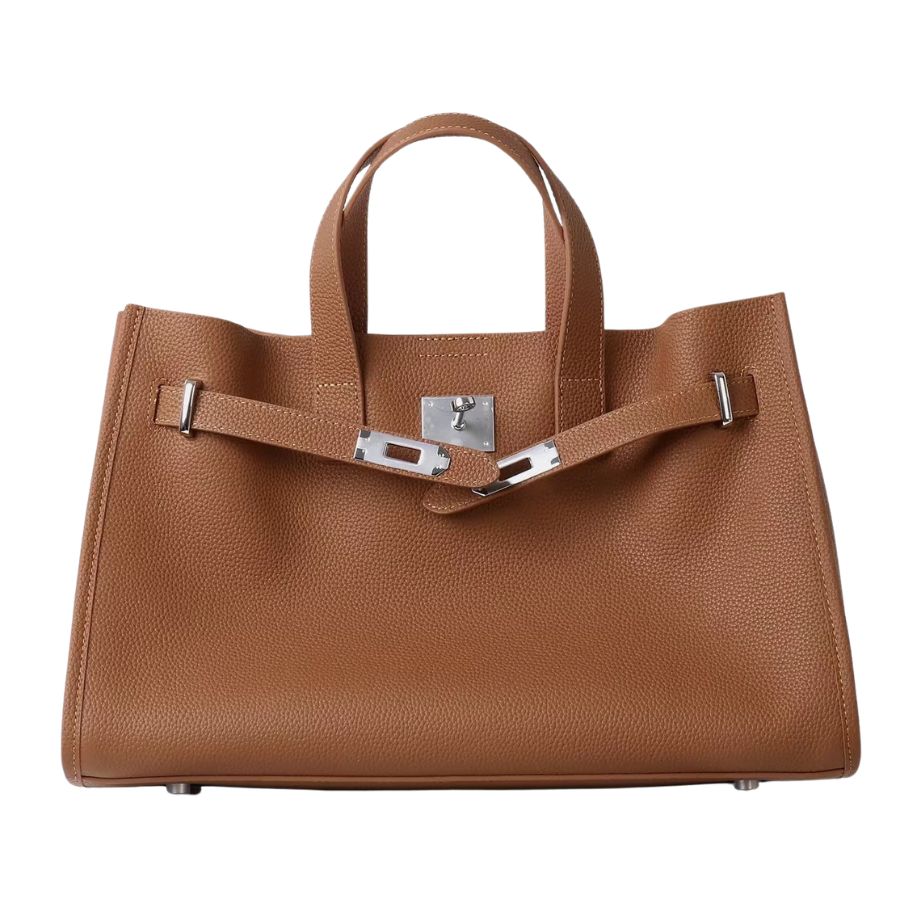 Tote Large Genuine Leather Bonnet Bag – Silver Hardware