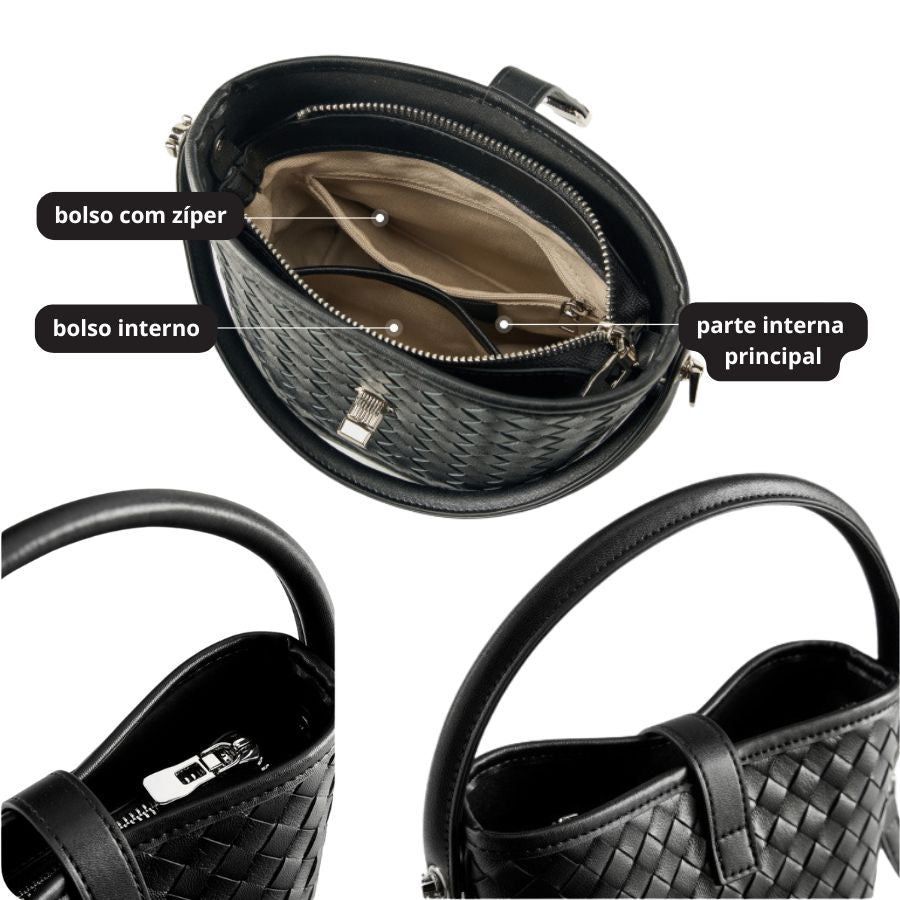 Bucket Woven Genuine Leather Capri Bag
