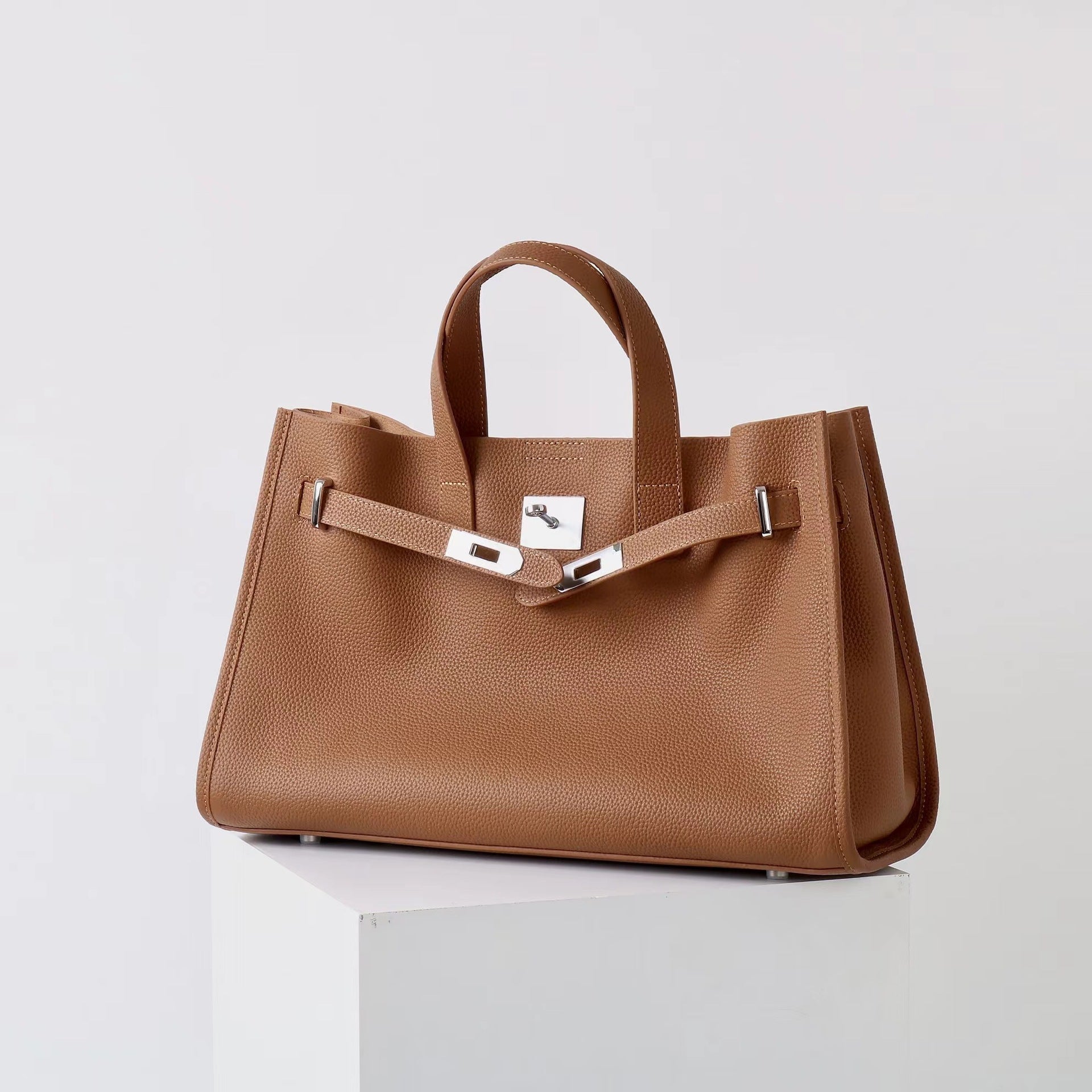 Tote Large Genuine Leather Bonnet Bag – Silver Hardware
