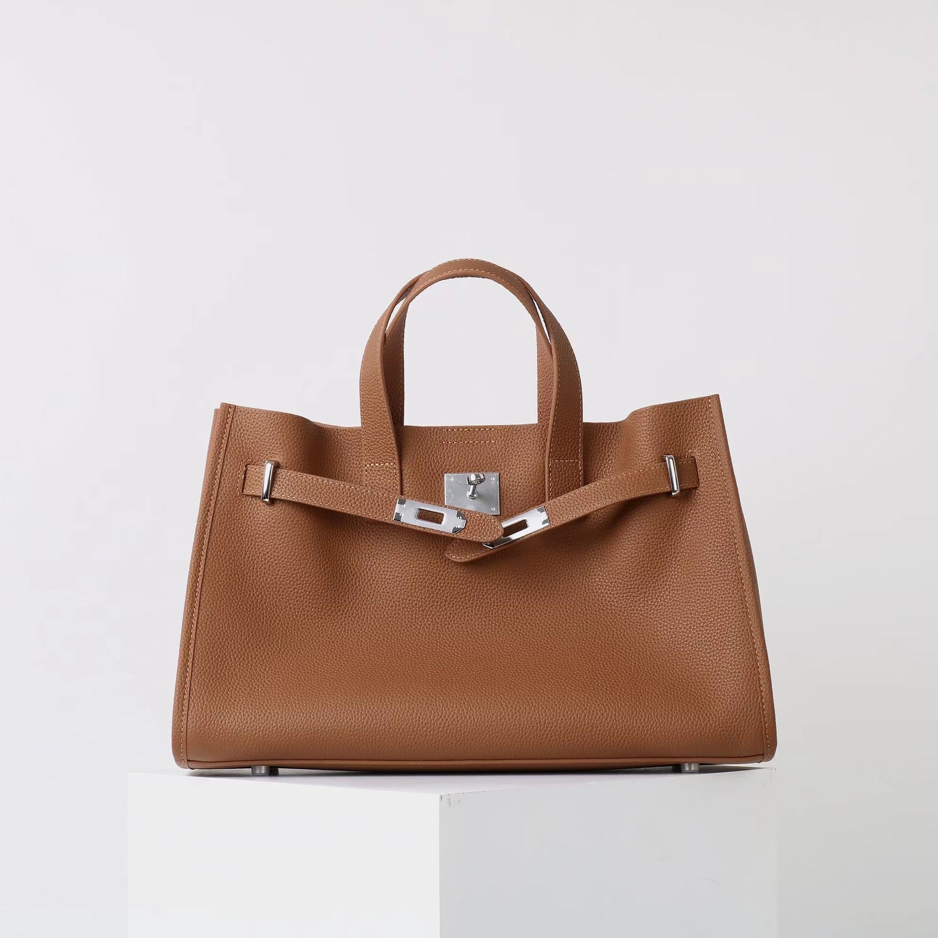 Tote Large Genuine Leather Bonnet Bag – Silver Hardware