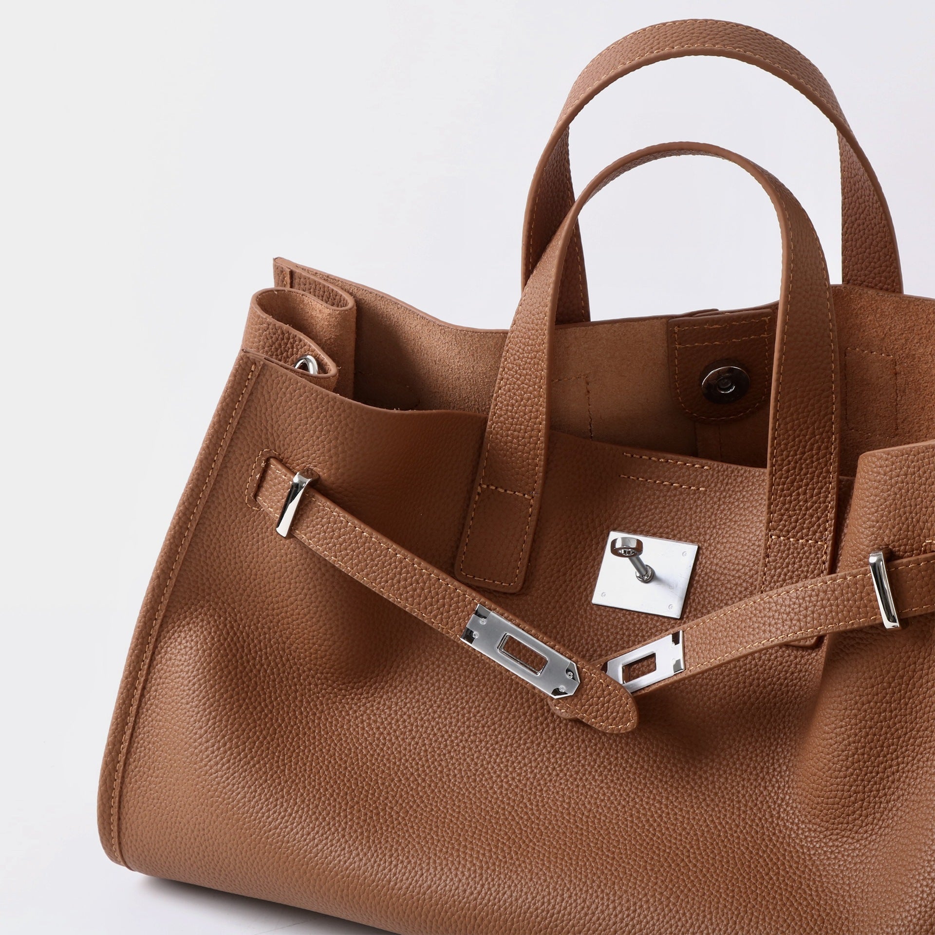 Tote Large Genuine Leather Bonnet Bag – Silver Hardware