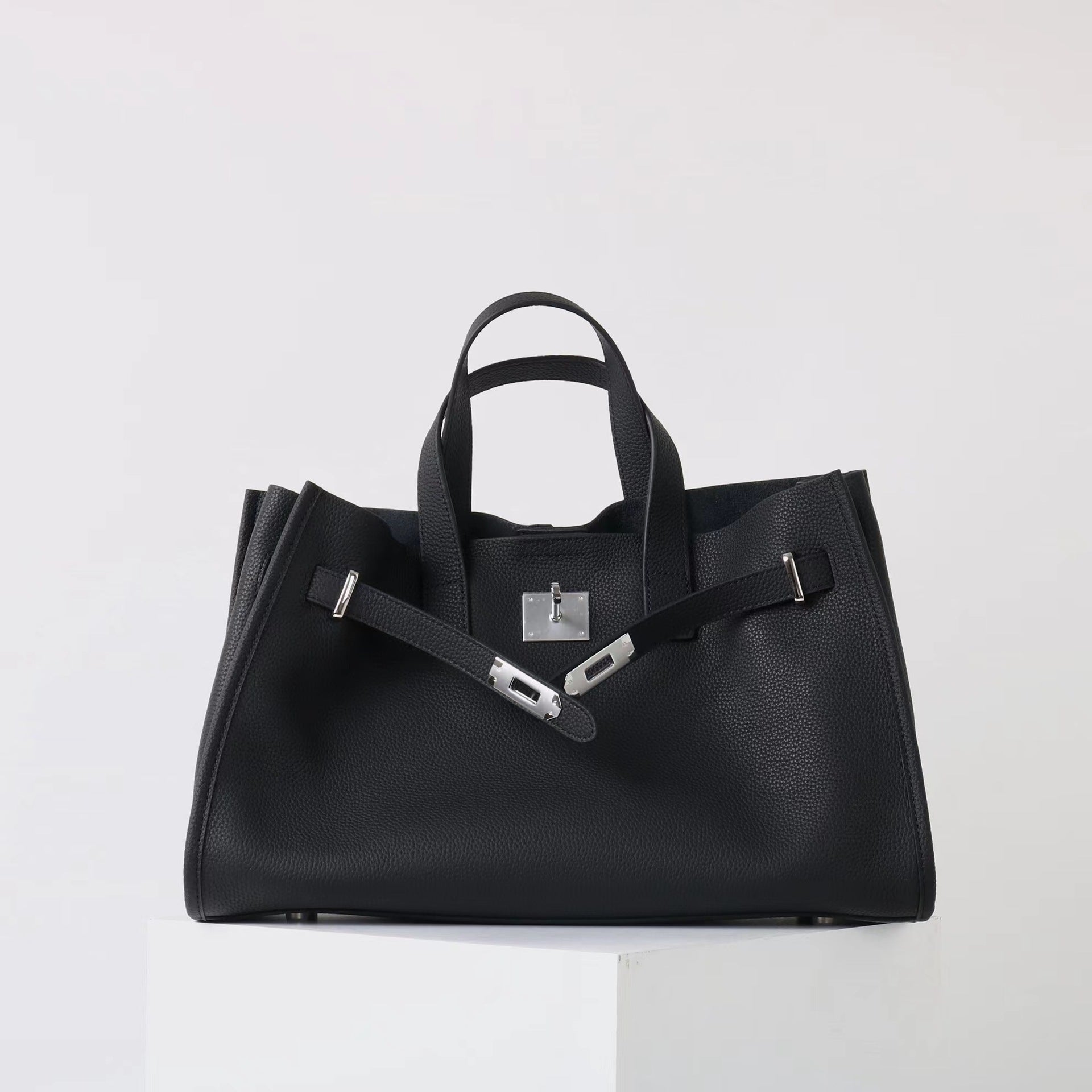 Tote Large Genuine Leather Bonnet Bag – Silver Hardware