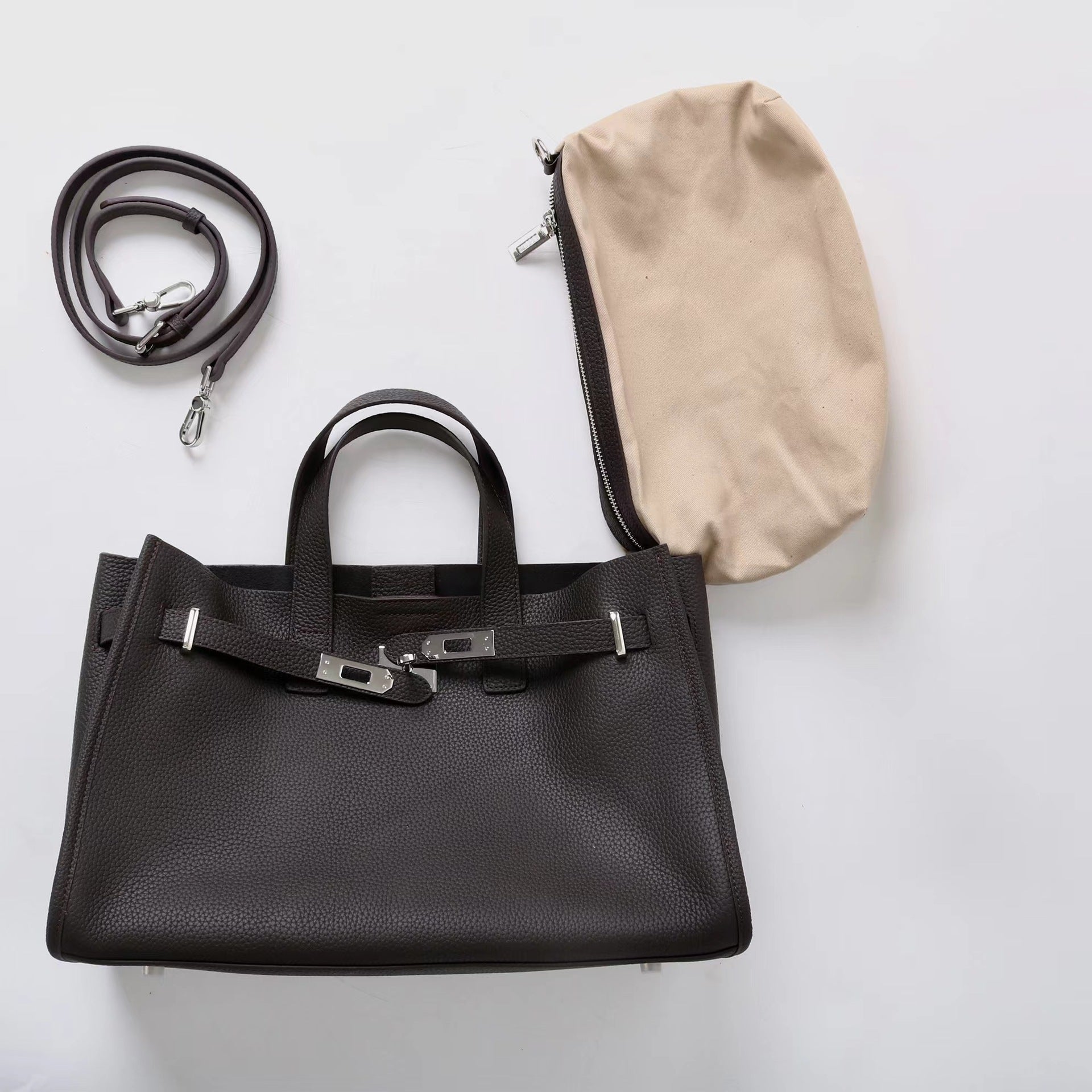 Tote Large Genuine Leather Bonnet Bag – Silver Hardware