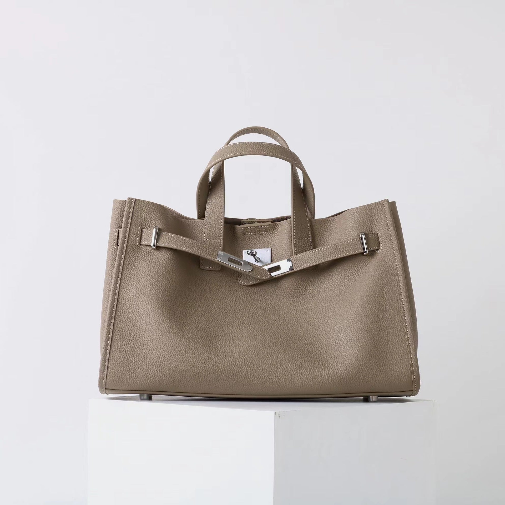 Tote Large Genuine Leather Bonnet Bag – Silver Hardware