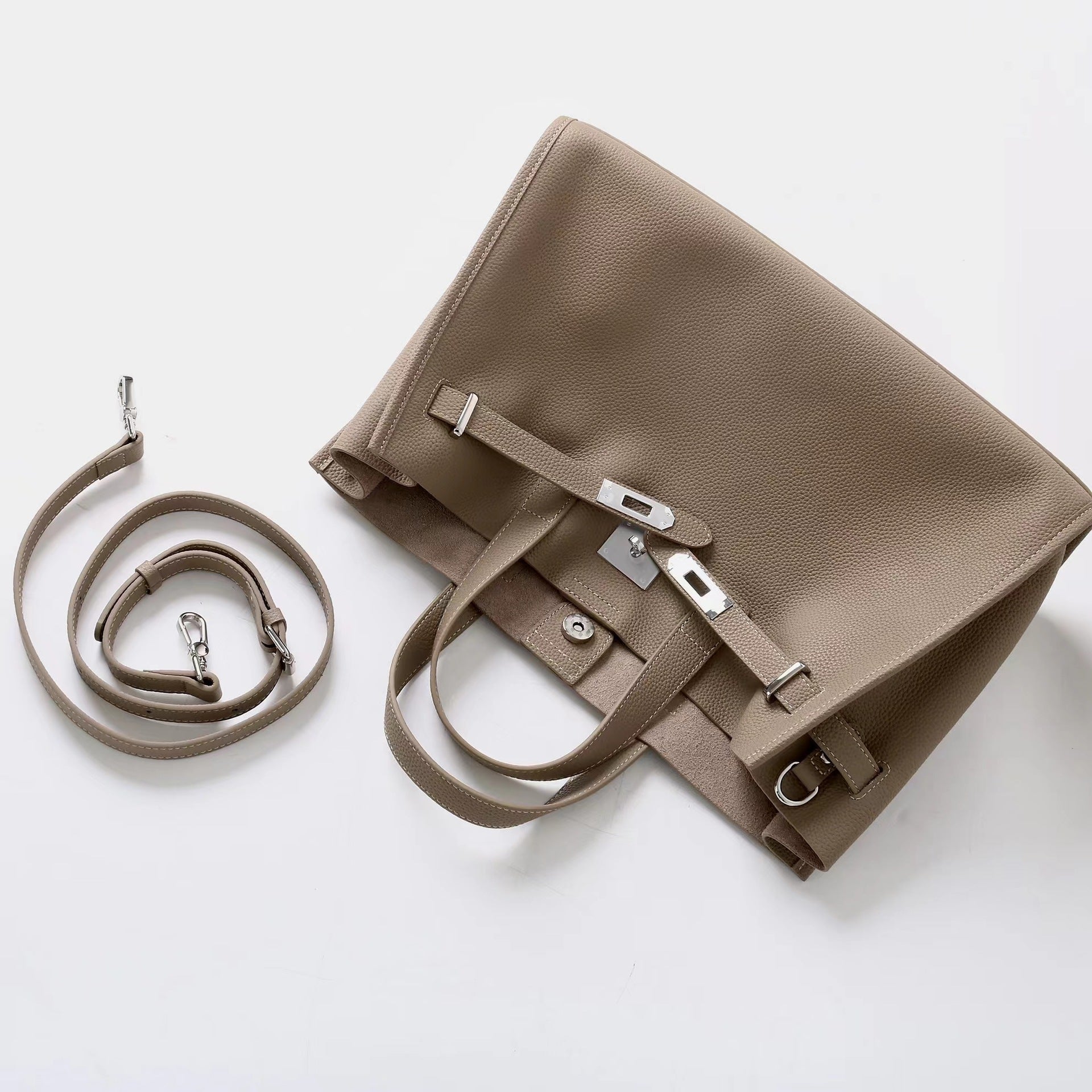 Tote Large Genuine Leather Bonnet Bag – Silver Hardware