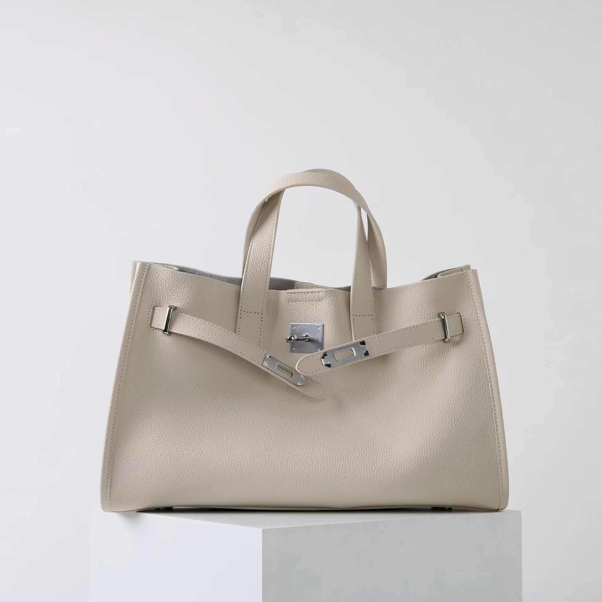 Tote Large Genuine Leather Bonnet Bag – Silver Hardware