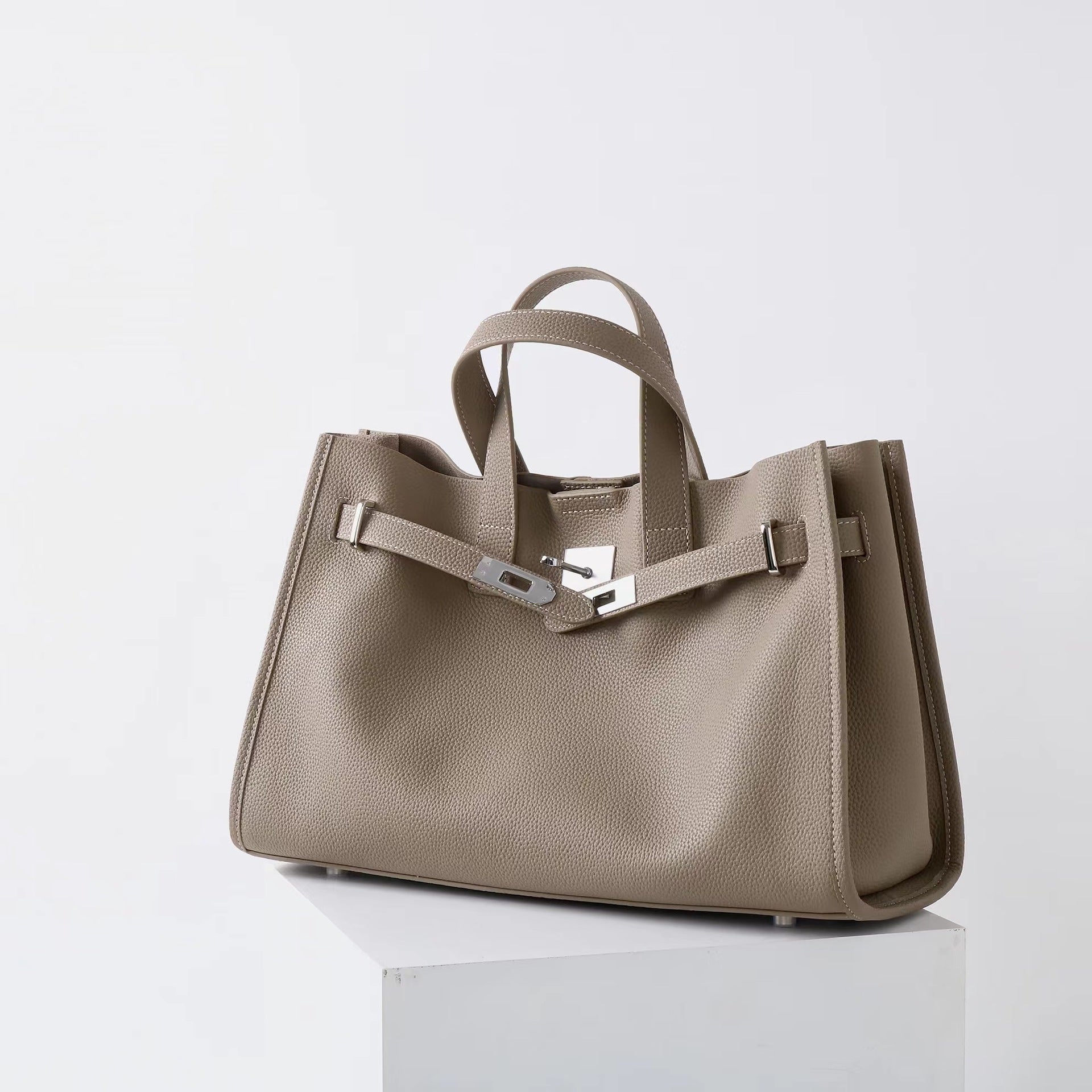 Tote Large Genuine Leather Bonnet Bag – Silver Hardware