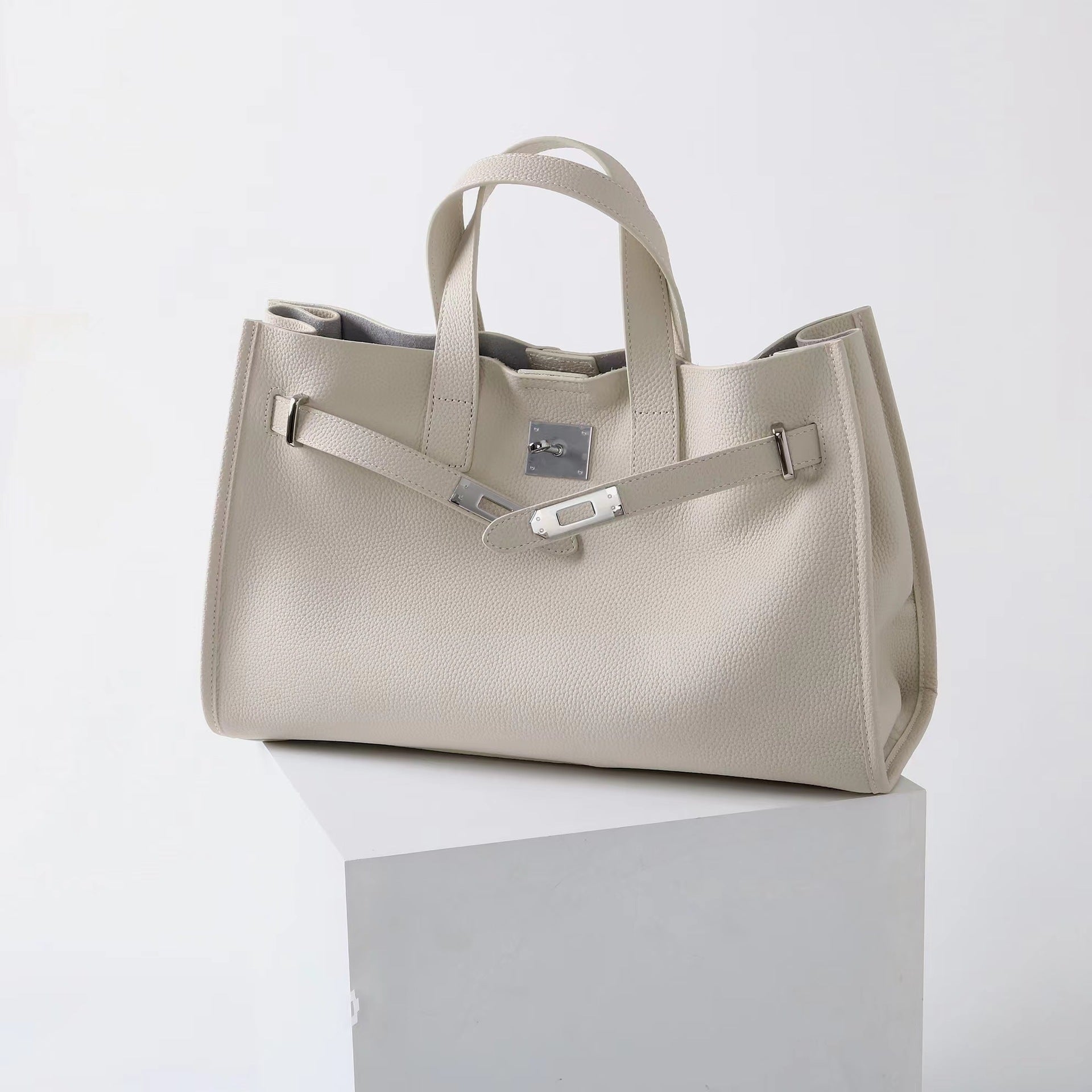Tote Large Genuine Leather Bonnet Bag – Silver Hardware