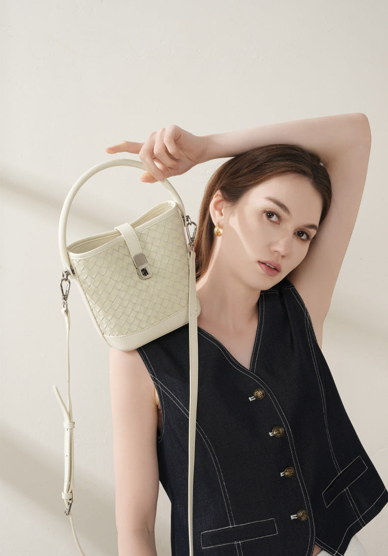 Bucket Woven Genuine Leather Capri Bag
